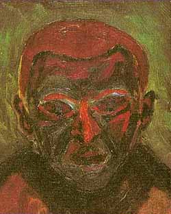 Selbstportrait Georg Trakls,
              dominiert von Rot- und Grüntönen