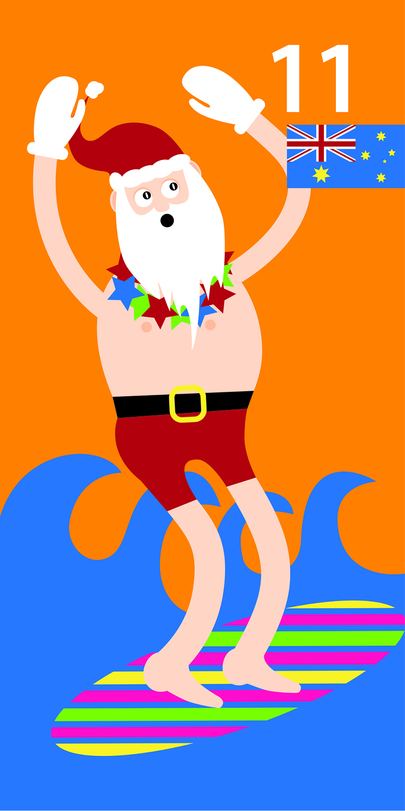 Weihnachtsmann auf Surf-Borad