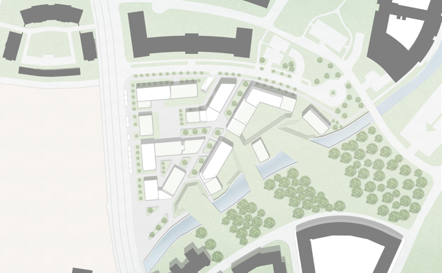 Lageplan mit Vernetzung in das Quartier (Abb.: Tobias Breuer)