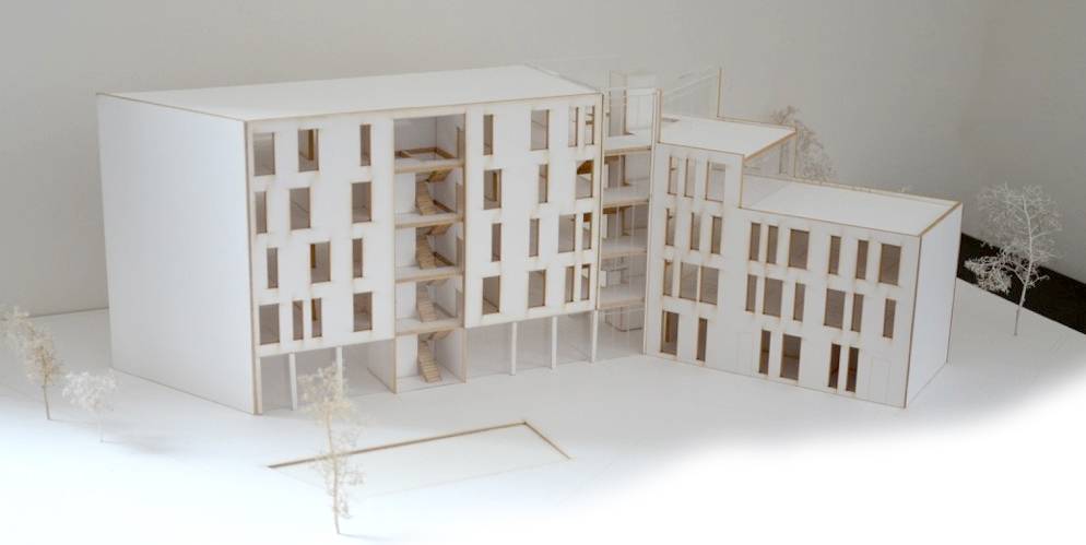 Modell eines vertieft geplanten Gebäudebereichs (Modell: Tobias Breuer)