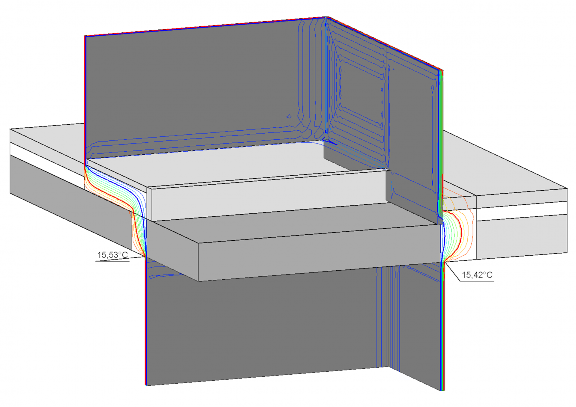 Abbildung einer berechneten 3D-Wärmebrücke (Abb.: Andreas Mack)