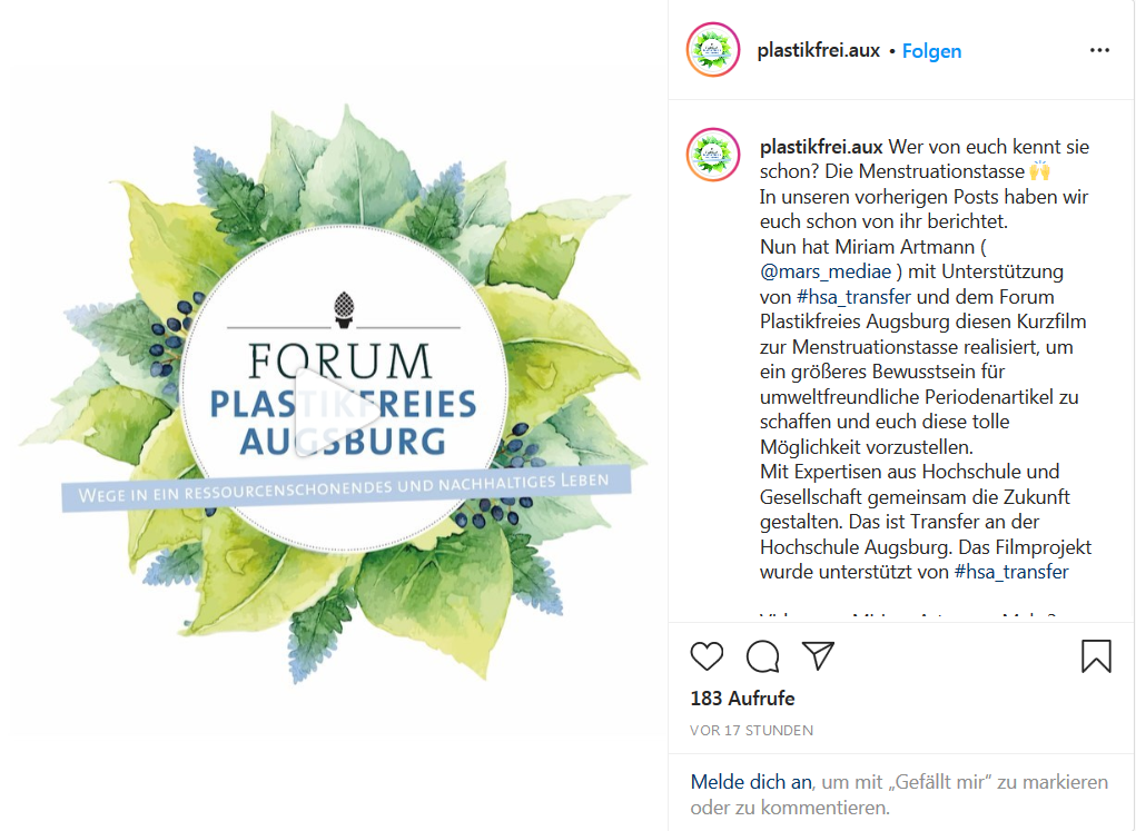 20200810_Screenshot_Instagram_Forum Plastikfreies Augsburg_Wer von Euch kennt schon die Menstruationstasse?