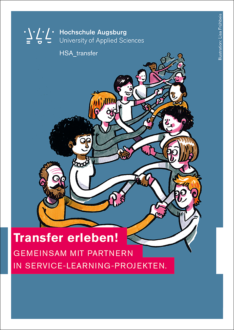 Postkarte: Transfer erleben! Gemeinsam mit Partnern in Service-Learning-Projekten.