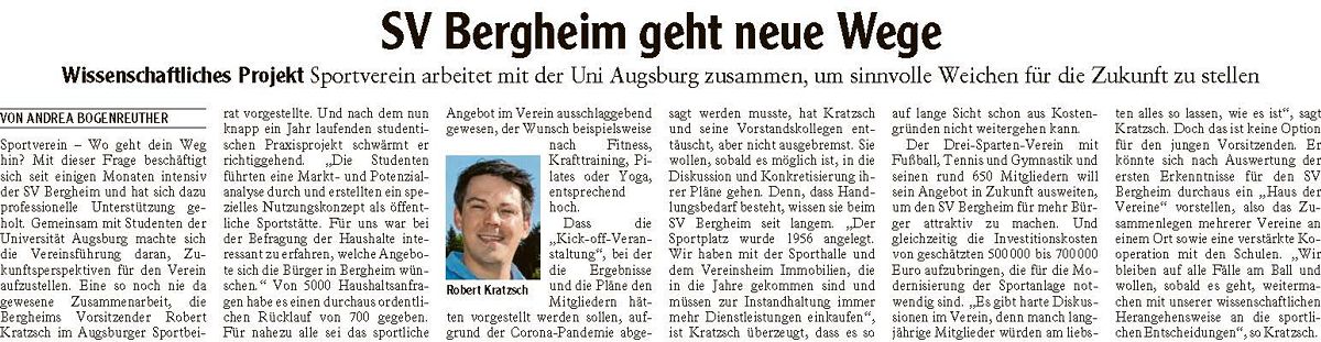 Augsburger Allgemeine Print-Ausgabe, 30.04.2021, S. 25: SV Bergheim geht neue Wege