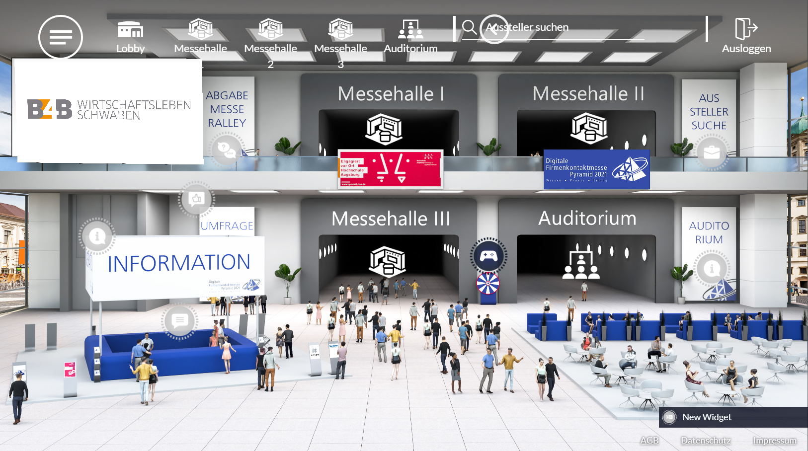 Eingangshalle der virtuellen Firmenkontaktmesse Pyramid 2021.