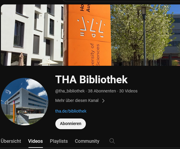 Youtube- Kanal der Bibliothek der Hochschule Augsburg