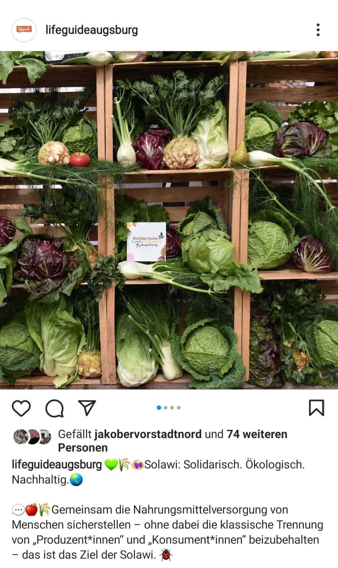 Instagram-Post des Lifeguide Augsburg zu Solidarische Landwirtschaft am 14.06.2021