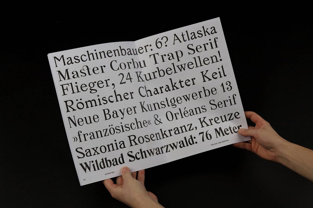 Schriftmuster aus einer Studienarbeit aus dem Designprojekt „Revival der Serifen“ von Prof. Maurice Göldner