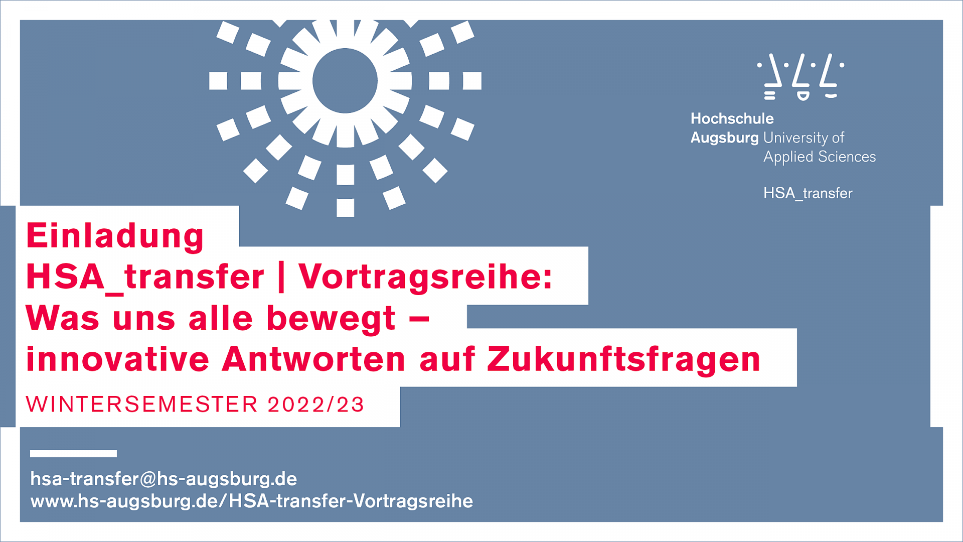 Banner: Einladung HSA_transfer | Vortragsreihe WS 22/23