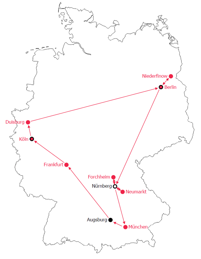 Deutschlandkarte mit Reiseroute