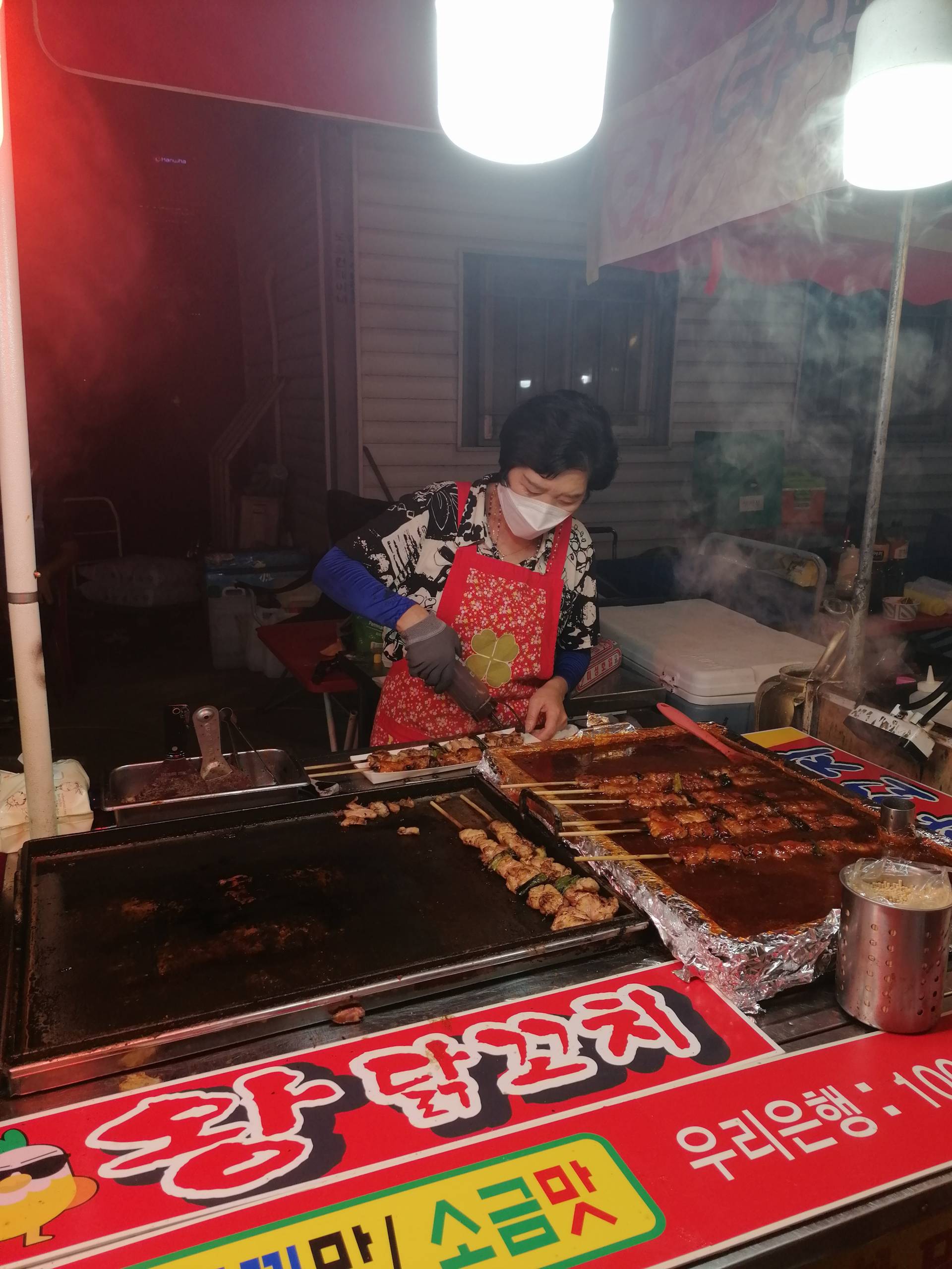 Street-Food-Stand einer 아줌마 (Ajumma - Frau mittleren Alters) am Han River Park