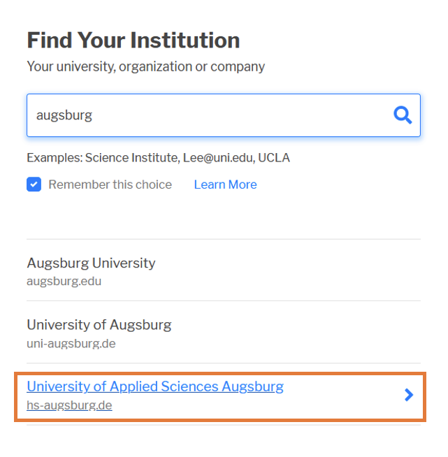 "University of Applied Sciences Augsburg" auswählen