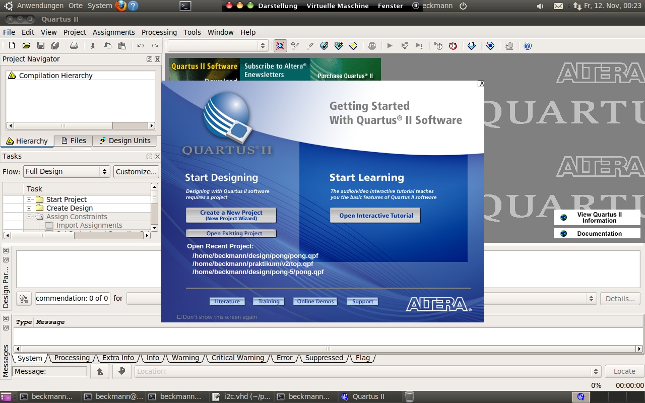 Quartus Startbildschirm